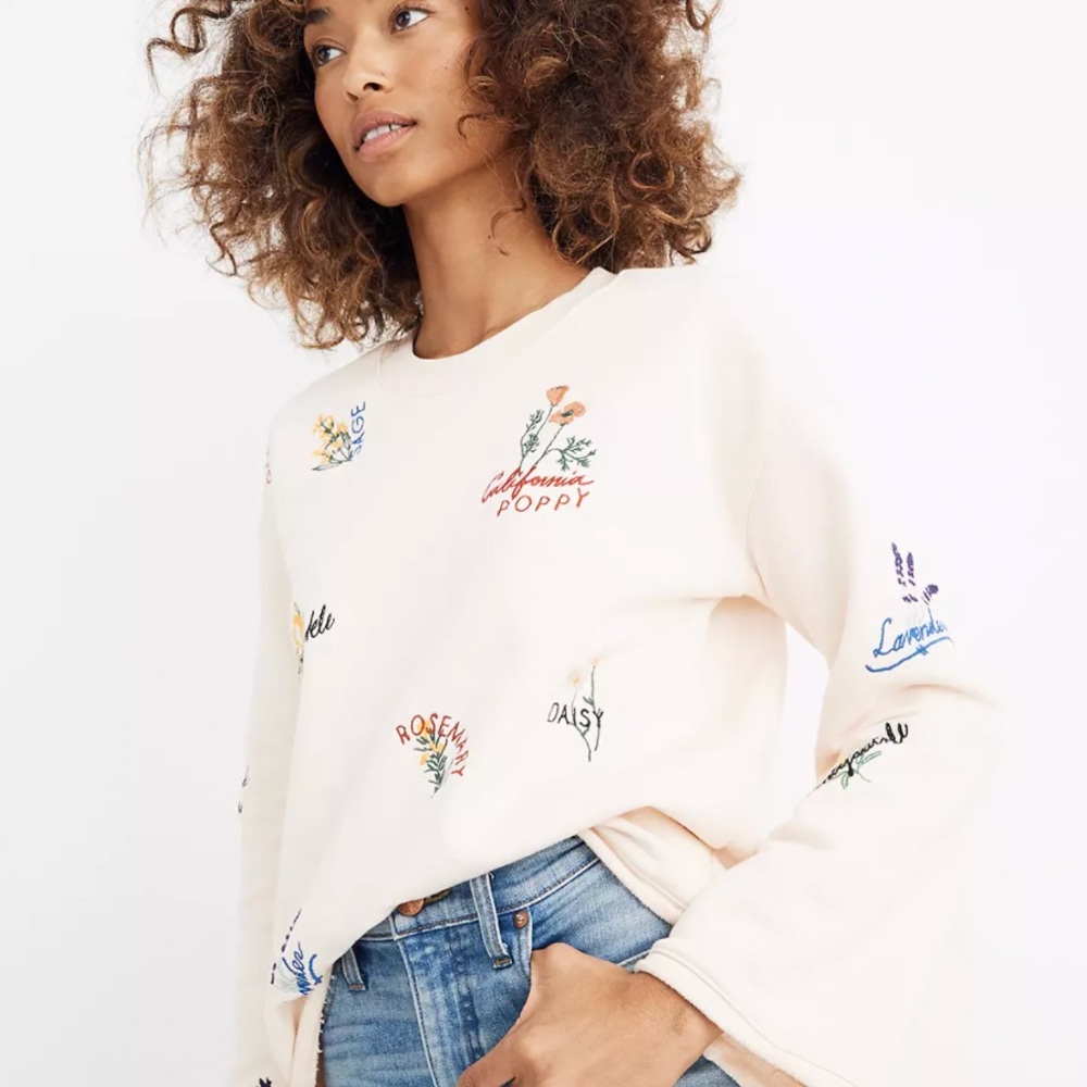 Madewell Embroidered Bell-Sleeve Sweatshirt